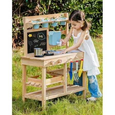 Robud Mud Kitchen for Kids Outdoor, Wooden Play Kitchen with Accessories, Playset for Backyard Pretend Cooking or Planting, Toy Gifts for Boys Girls Ages 3 