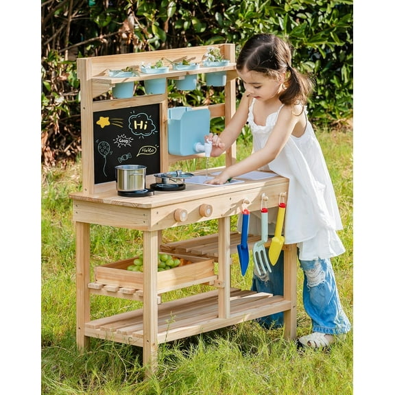Robud Mud Kitchen for Kids Outdoor, Wooden Play Kitchen with Accessories, Playset for Backyard Pretend Cooking or Planting, Toy Gifts for Boys Girls Ages 3 