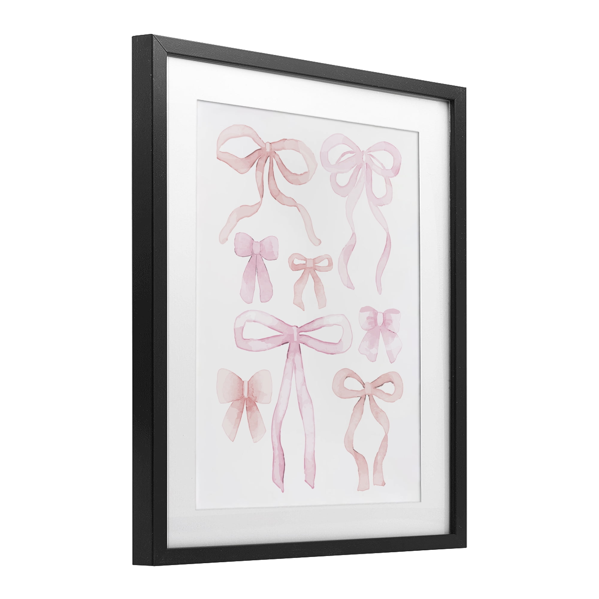 Feminine Chic Bows Black Framed Print Under Glass, design by Kim Allen
