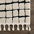 thumbnail image 4 of Hauteloom Teshi Farmhouse Checkered Area Rug with Fringe - High Pile Living Room & Bedroom Carpet - Cozy Plush Design - Off White, Black - 5'3" x 7', 4 of 11