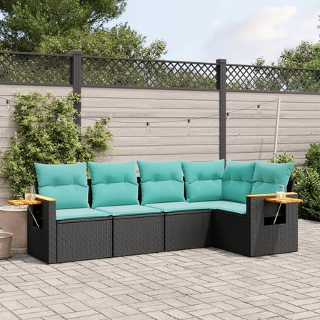 vidaXL 5 Piece Patio Sofa Set with Cushions Black Poly Rattan