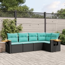 vidaXL 5 Piece Patio Sofa Set with Cushions Black Poly Rattan