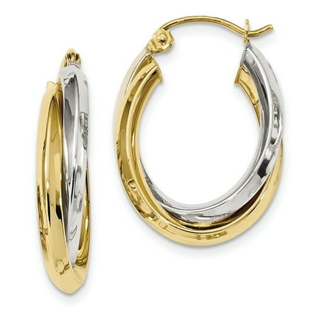 10k Two Tone Yellow Gold Double Oval Hoop Earrings Ear Hoops Set