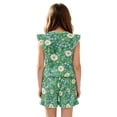 thumbnail image 2 of ZIATUBLES Daisy Wildflower Print Girls Summer Casual Playsuit Flutter Sleeves Short Jumpsuit Button Round Neck Kids Romper Elastic Waist Relaxed Fit Comfort Outfit with Pockets for 5-6 Y, 2 of 6