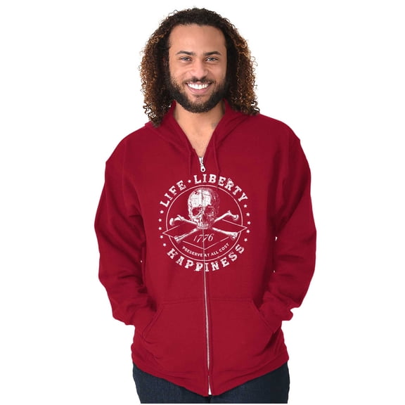 Life Liberty Happiness Skull Bones Zip Up Hoodie Men's Women's Brisco Brands S