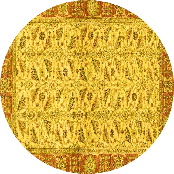 Ahgly Company Indoor Round Oriental Yellow Traditional Area Rugs, 5' Round