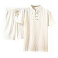 thumbnail image 6 of Dagegui 2 Piece Mens Casual Outfit Big and Tall Cotton Linen Set Solid Stand Neck T-Shirts and Short Pants Sets Daily Colthes White 2XL, 6 of 7