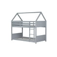 thumbnail image 4 of Bellemave Rubber Wood House Bunk Bed Frame Twin over Twin Low Bunk Bed with Headboard and Footboard Twin Floor Bunk Bed with Wooden Slats(Gray), 4 of 11