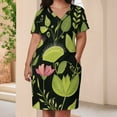thumbnail image 3 of Dark Floral Seamless Pattern Vibrant Plants Summer Sundress for Curve Women Casual Pattern Plus Size V Neck Short Sleeve Loose Fit Oversize Dresses, 3 of 5