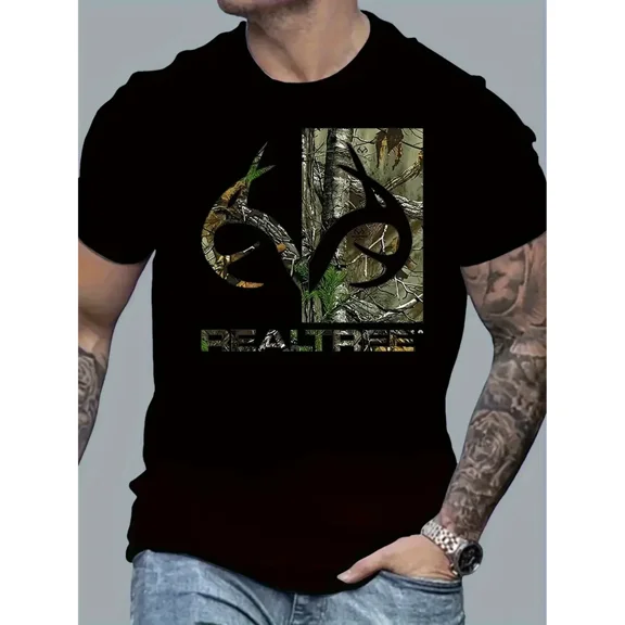 100% cotton tshirts men tee 1pc Men's REALTREE Camouflage Print T-Shirt - 100% Cotton Crew Neck Short Sleeve