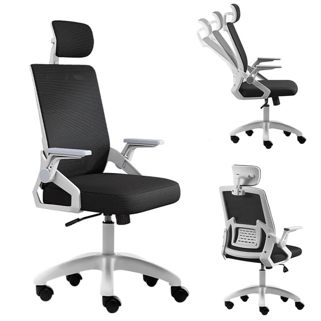 Silla Escritorio Ejecutiva VBELL Oficina Secretarial Ergonomic Negra y Blanca Con cojín de látex