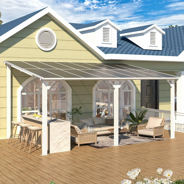 AECOJOY Pergola Extérieure 3 m x 4,8 m à Toit Rigide en Aluminium pour Jardin, Terrasse, Cour Arrière - Blanc