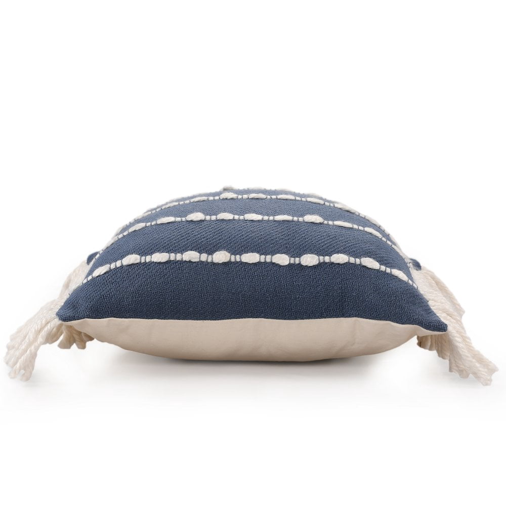 LR Home Denver Cotton Blend Poly Filled Pillow in Blue/Ivory, 20" x 20"