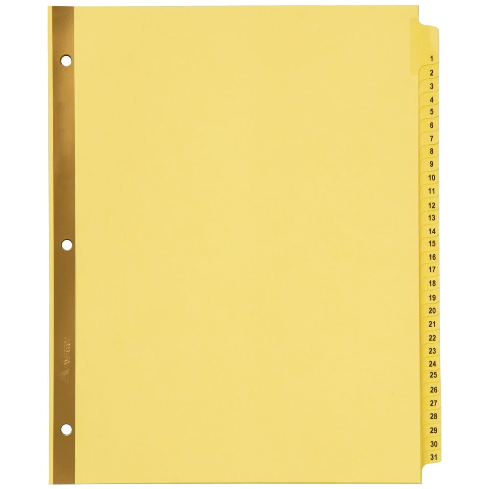 Avery Preprinted Laminated Tab Dividers, Gold Reinforced Binding Edge