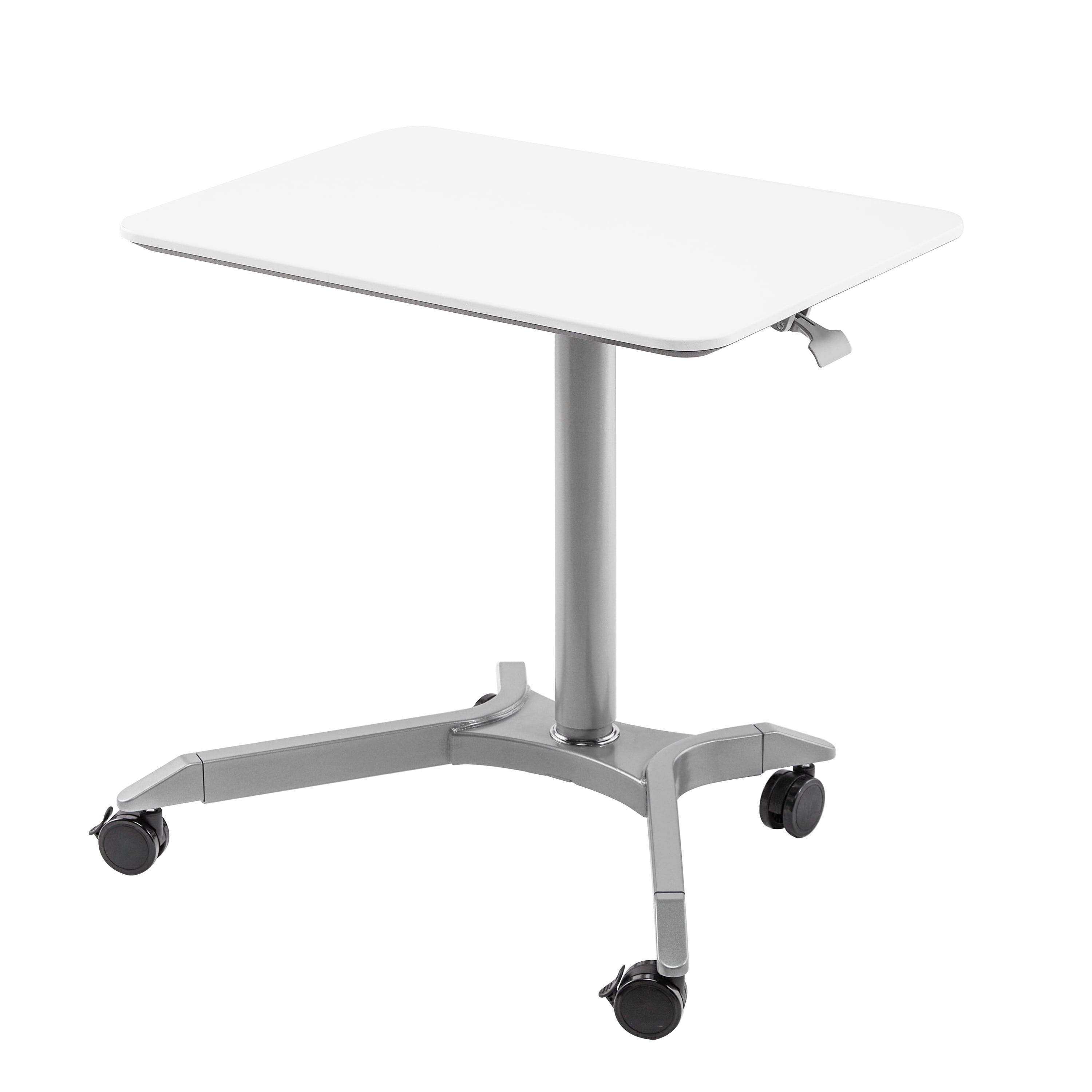 Seville Classics Air Lift Sit-Stand Rolling Height Adjustable Pneumatic Mobile Desk Cart with Wheels, White