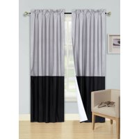 1 SET KIM CURTAIN BLACKOUT ROD POCKET PANEL 2 TONE SOLID COLORS SILVER / BLACK ROOM DARKENING TREATMENT WINDOW KITCHEN, BATHROOM SIZE 37" WIDE X 63" LENGTH