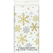 (6 pack) Silver & Gold Snowflakes Holiday Plastic Tablecloth, 84 x 54 in