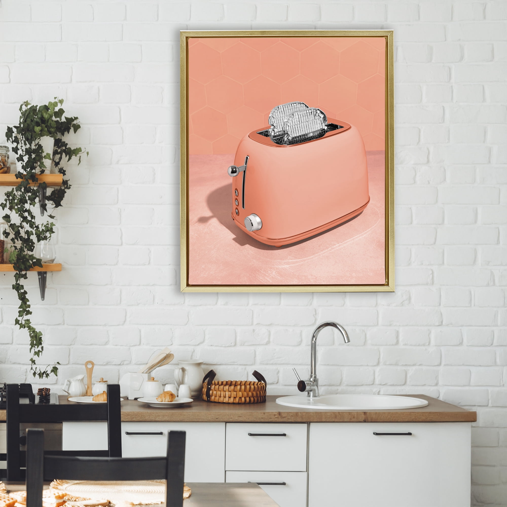 Stupell Industries Disco Toast over Orange Gold Framed Floater Canvas Wall Art, design by LISH Creative