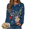 thumbnail image 4 of larppty Womens Long Sleeve Christmas Sweatshirt Casual Crew Neck Cute Xmas Graphic Pullover Tops Lightweight Loose Fit Sweater 2025 Fall Outfit (Navy, L), 4 of 6