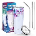 thumbnail image 5 of Stainless Steel Vacuum Insulated Tumbler - THILY Travel Mug 26 oz Coffee Cup with 2 Lids and Straws, Splash Proof, Keep Ice Drinks Cold, Pink Lilies, 5 of 5