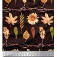 thumbnail image 1 of Soimoi Brown Silk Fabric Sunflower & Autumn Leaves Printed Fabric 1 Yard 42 Inch Wide, 1 of 3