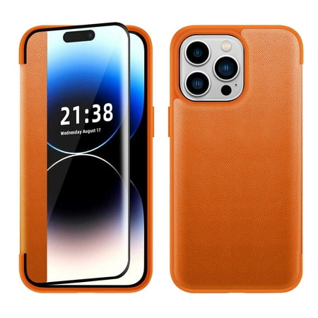 Case for Apple iPhone XR Ultra Slim Luxury PU Leather Clear View Window Flap Full Body Protective Flip Folio Phone Cover fit iPhone XR - Tan