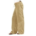 thumbnail image 1 of Pantalon en Lin Uni pour Femmes - Ample, Taille à Cordon, Poche, Jambe Droite, 1 of 4