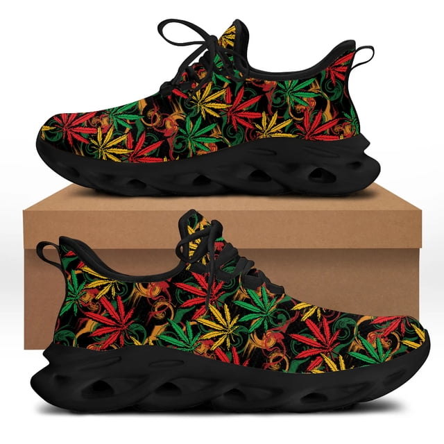 Zapatillas deportivas informales con estampado de la bandera de Jamaica y hojas de marihuana para mujer, con cordones, antideslizantes para actividades al aire libre