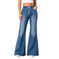 thumbnail image 2 of QIUOMBBP Women's Baggy Jeans Casual Drawstring Flared Wide Leg Denim Trousers with Pockets Y2K Streetwear, 2 of 8