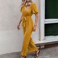 thumbnail image 5 of up to 60% off Gifts Usmixi Jumpsuits for Women Dressy Business Loose Wide Leg Maxi Overalls Jumpsuits with Belt Summer Round Neck Short Sleeve Solid Long Trendy Rompers Yellow xxl, 5 of 5
