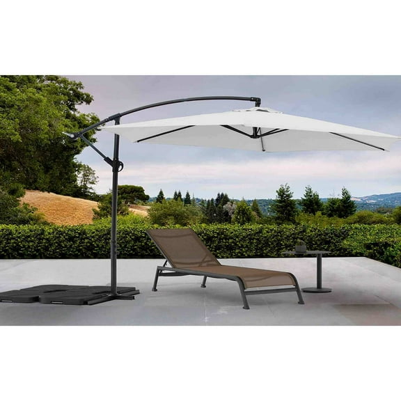 Standing Patio Umbrella - Outdoor Umbrella with Steel Base & Ventilation - Large White Canopy for Garden, Deck, Porch