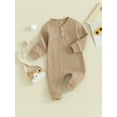 thumbnail image 2 of Baby Girl Boys Waffle Romper Infant Solid Color Long Sleeve One Piece Fall Jumpsuit, 2 of 8