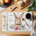 thumbnail image 2 of Bunny Easter Placemats Set of 6, Spring Floral Pastoral Wooden Placemats for Dining Table, Place Mats for Kitchen Tabletop, Waterproof Wipeable Dining Table Mats Set, 2 of 9