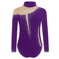 thumbnail image 4 of Aislor Kids Girls Sparkly Gymnastics Leotard Long Sleeve Active Bodysuit Skating Dance Unitard Purple 16, 4 of 7