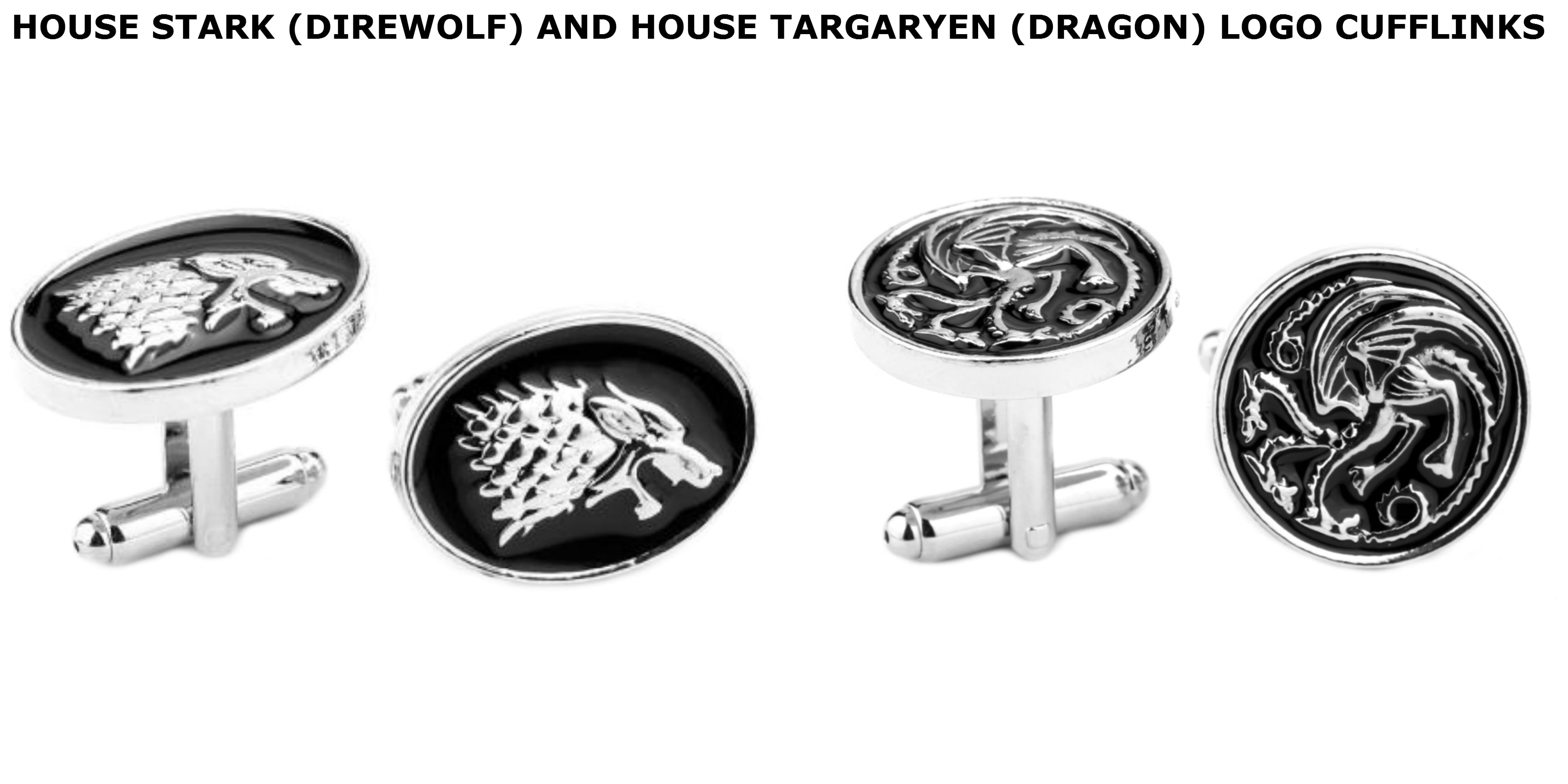 Game Of Thrones Targaryen Cufflinks Silver Dragon Black Enamel Mens Jewellery