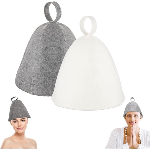 2 pcs sauna hats, original wool, comfortable and breathable for sauna, 100% natural felt sauna accessories (gray and white)