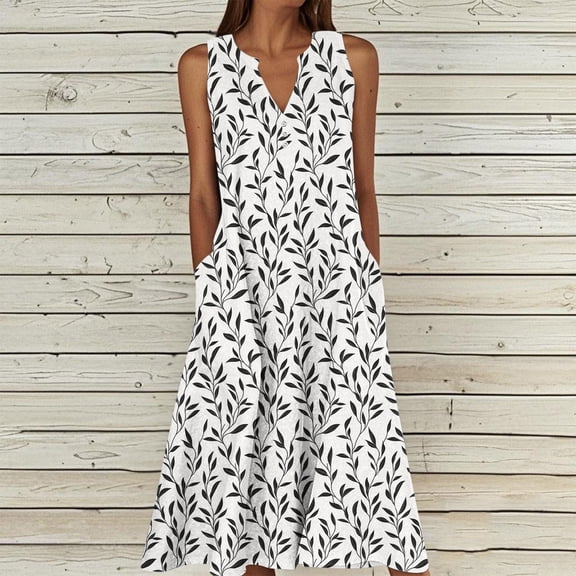 Xdegoge Maxi Dress for Women Flowy Fit V-Neck Elegant Dresses Sleeveless Floral Dress Rose Print Side Pockets Button Up Detail Summer Cruise Holiday