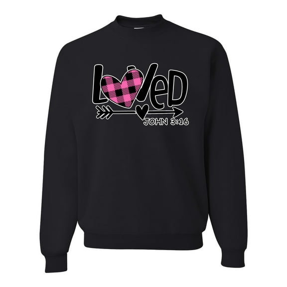 Wild Bobby, Loved John 3:16 Inspirational/Christian Unisex Crewneck Graphic Sweatshirt, Black, Small