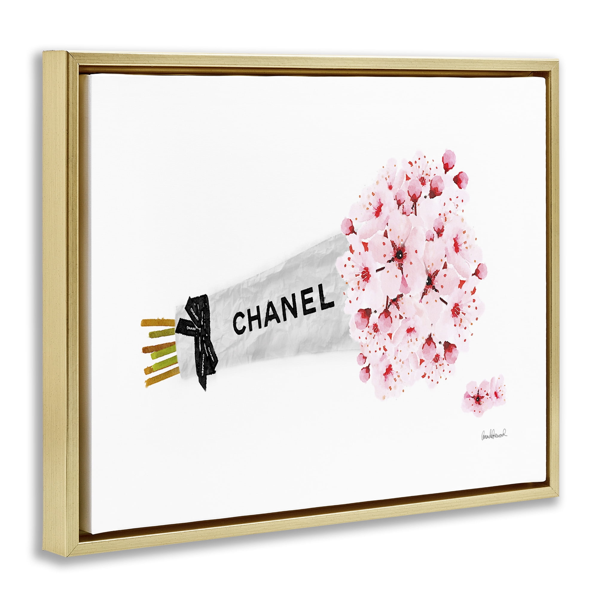 Stupell Industries Fashion Wrapped Cherry Blossoms Beauty & Fashion Painting Gold Floater Framed Canvas Art Print Wall Art, 21 x 17