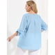 thumbnail image 5 of Blude talgrande pamujer con cuello dividido, dobladillo alto y bajo, man3/4, dde mujer Cielo azul XL, 5 of 6