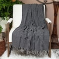 thumbnail image 2 of Black and White Handloom Woven Throw Blanket, 2 of 3