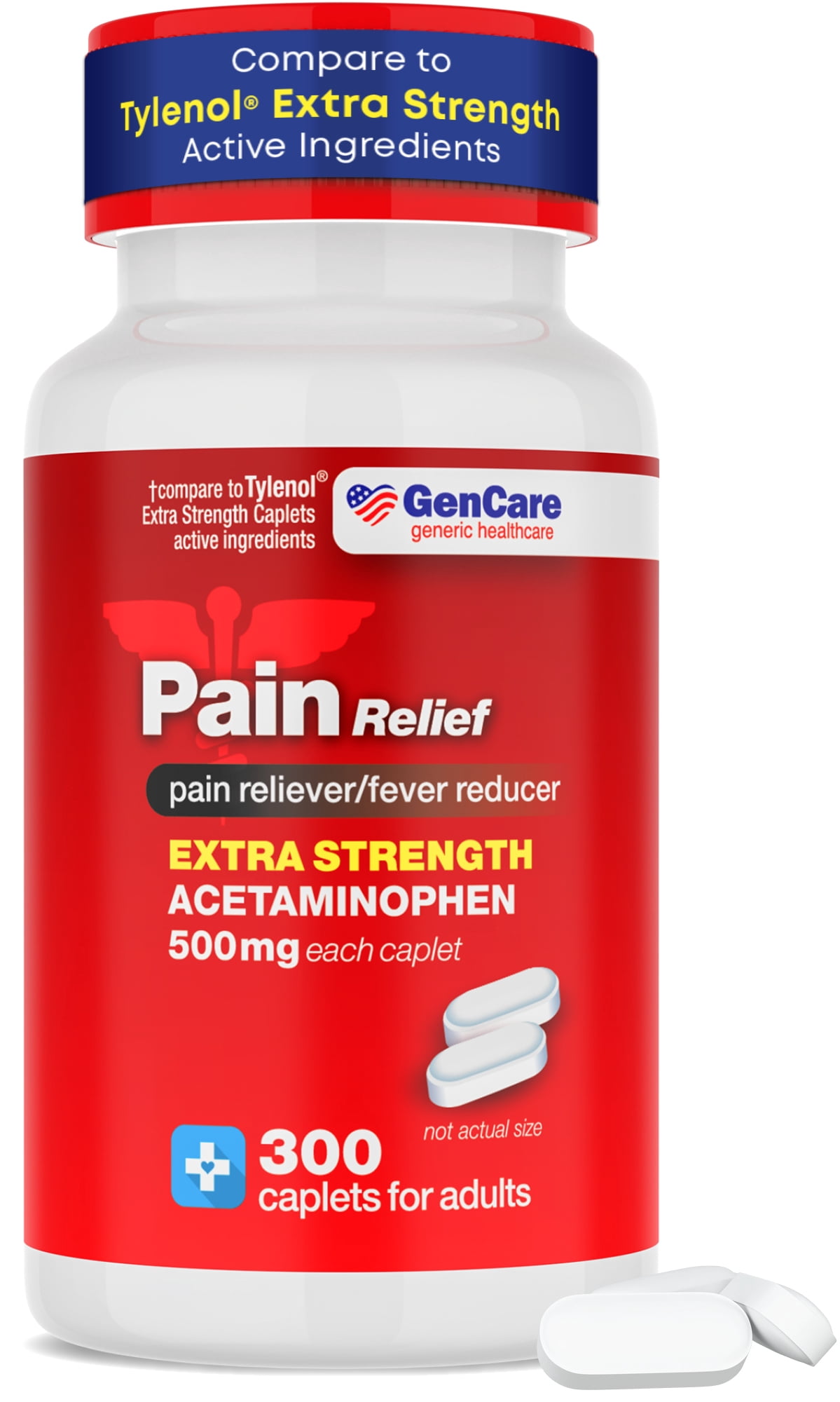 GenCare Extra Strength Acetaminophen 500mg Pain Relief Fever Reducer, 300 Caplets
