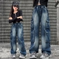 thumbnail image 3 of OSOLU Children Girls Jeans Cargo Jeggings Autumn Loose Fit Wide Leg Denim Outdoor Comfort Wear Fashion Travel Pants, 3 of 9