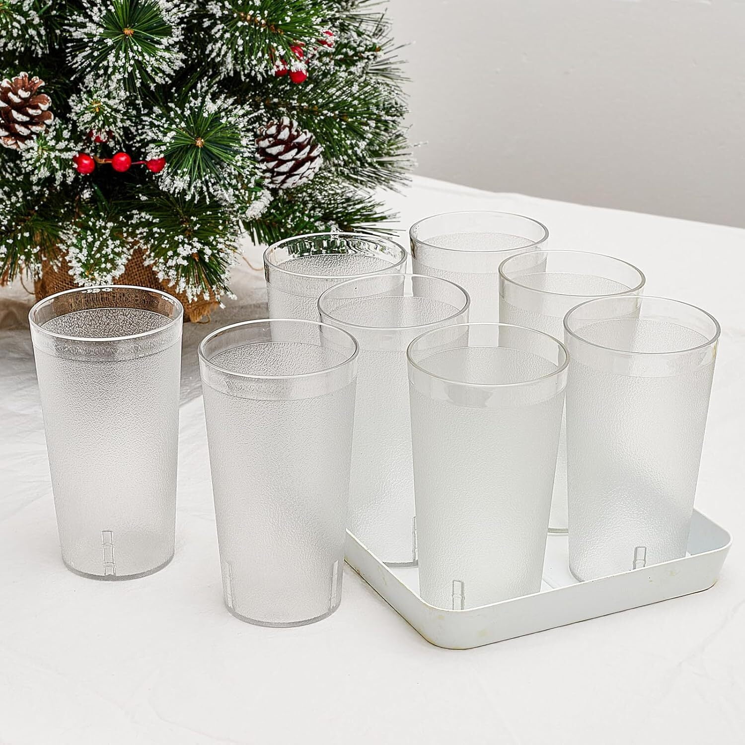 PandaTop Plastic Cups Reusable 12 Pieces, Unbreakable Water Drinking Cup,610ML Durable Plastic Drinking Cups,Tumbler Cups Reusable Kitchen Cups Set for Indoor Outdoor Travel Bathroom (Transparent)