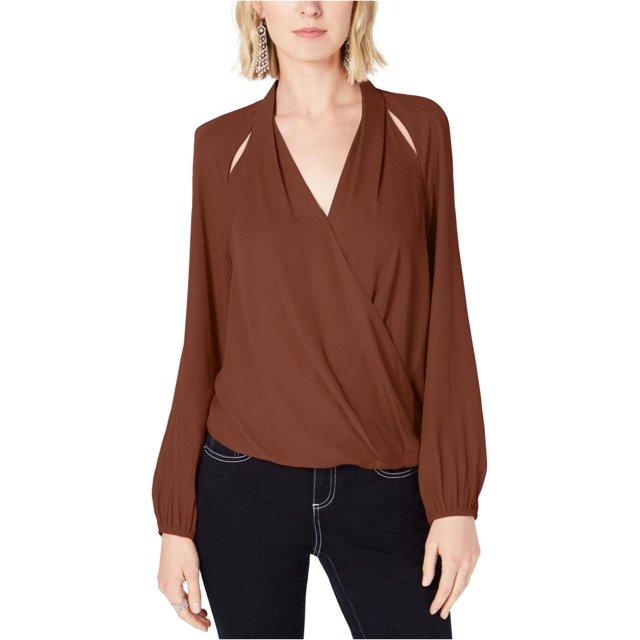 INC Blusa corta con sobrepelliz recortada para mujer, naranja, pequeña I-N-C parte superior de la cosecha