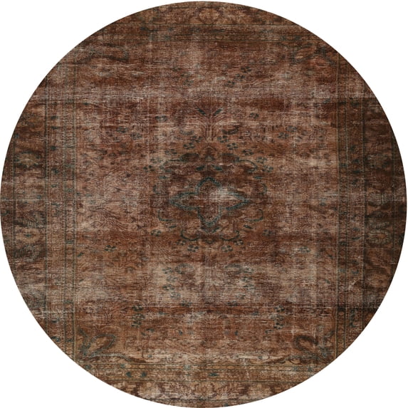 Ahgly Company Machine Washable Indoor Round Traditional Sienna Brown Area Rugs, 4' Round