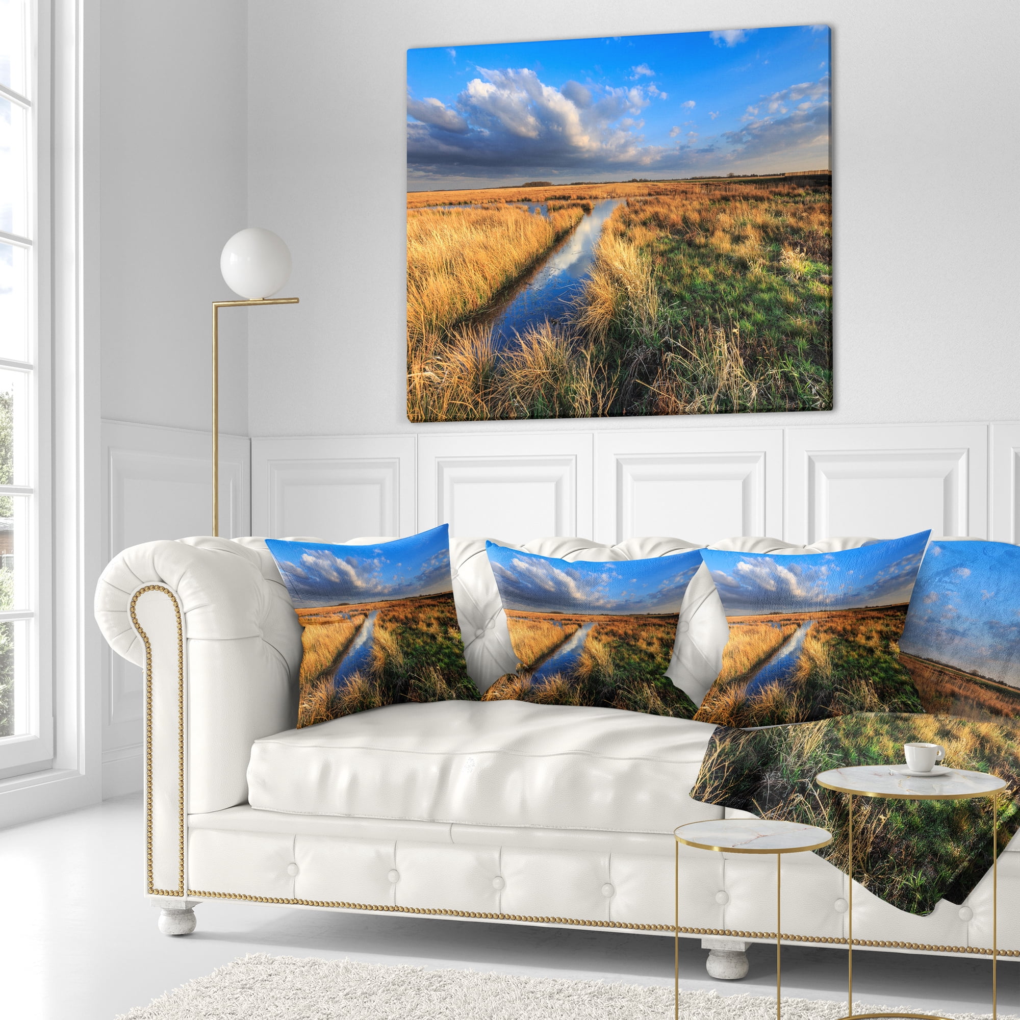 Designart Beautiful Meadow with Blue Sky - Landscape Printed Throw Pillow - 16x16