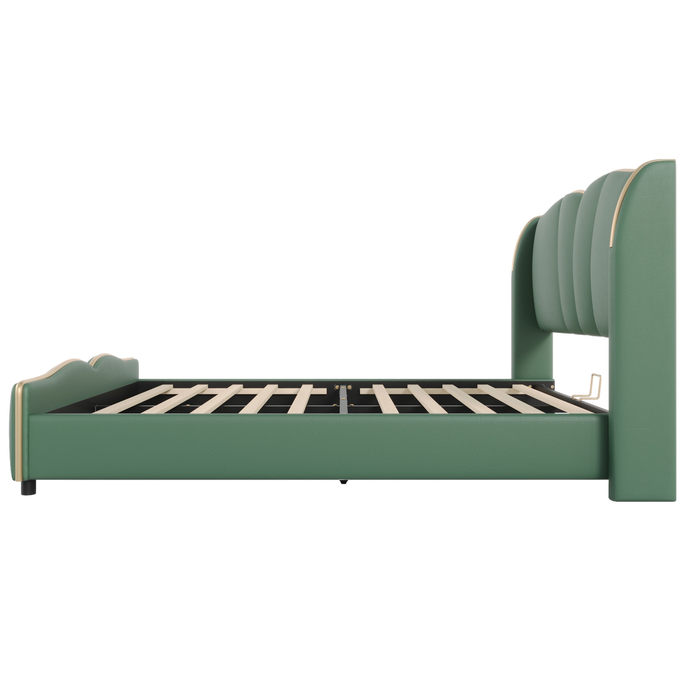 Christopher Knight Home Luxury PU Upholstered Queen Bed Frame with Wingback Headboard, Dark Green