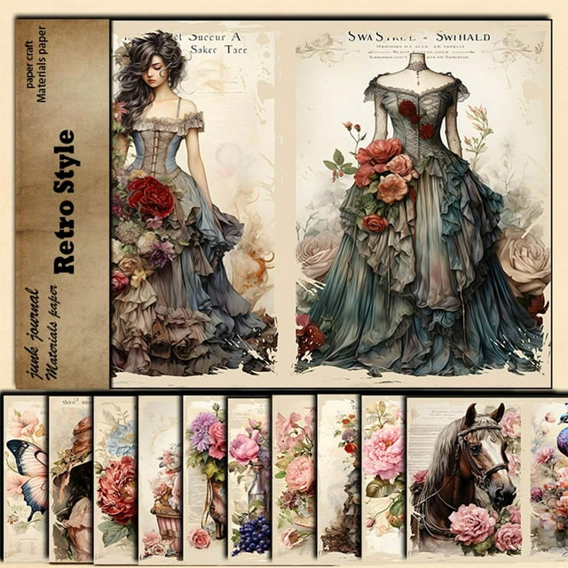 Retro Patterns Scrapbook Craft Paper Kit for Scrapbook Journaling Supplies, for Cardmaking Junk Journal Decorative Cardstock Background Decor Paper