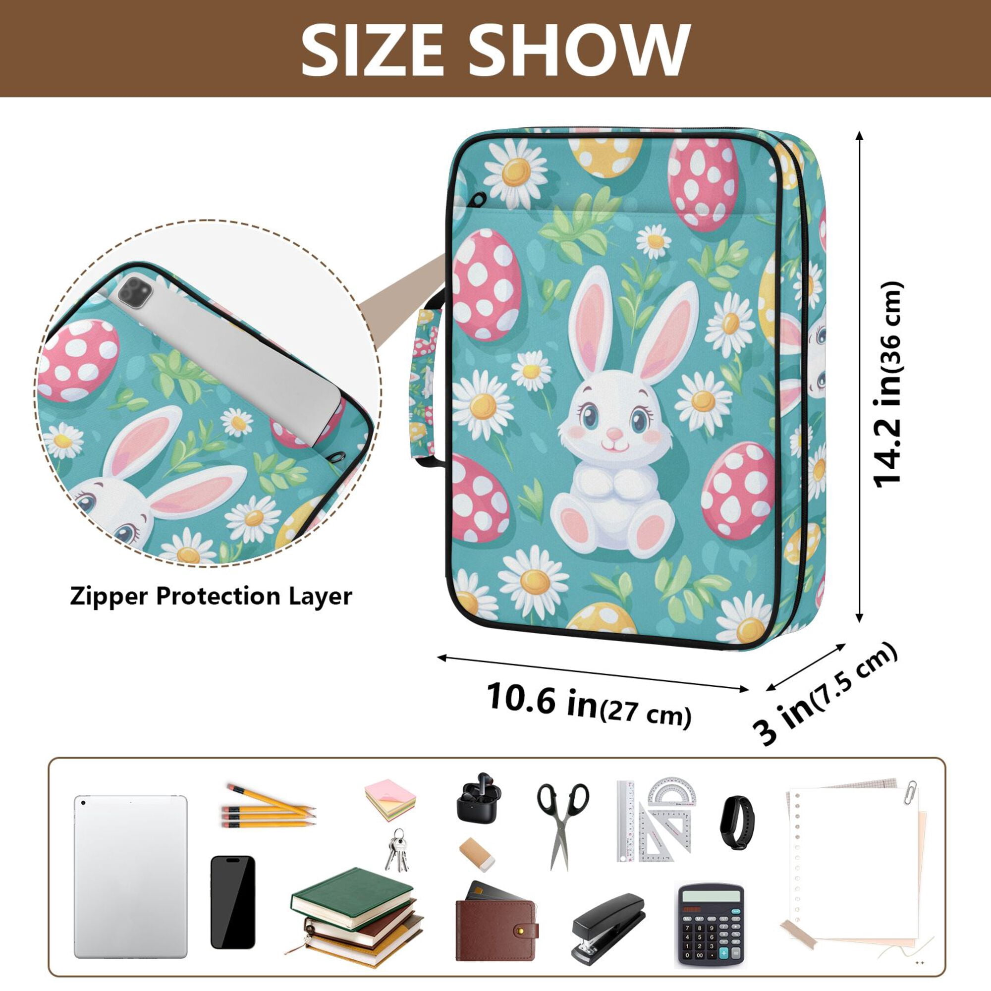 FORMRS Accordion File Folder A4 Size 7-Pocket Expanding Document Organizer Bag with 3 Ring Binder, Cartoon Easter Bunny
